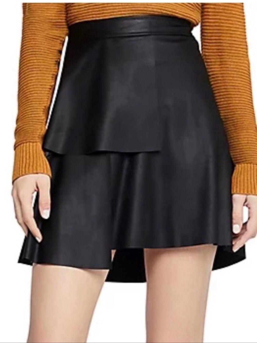 BCBGeneration Black Tiered Faux Leather A-Line Women's Skirt